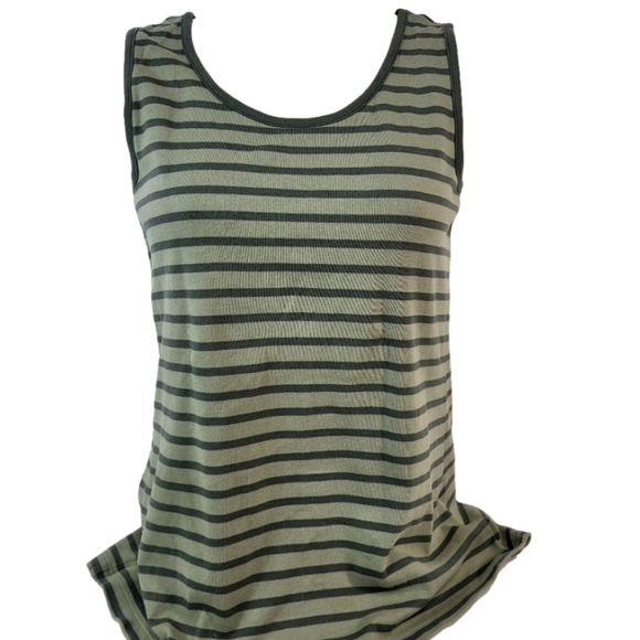 Land's End Green Stripped Long Tank Top - Picture 1 of 7
